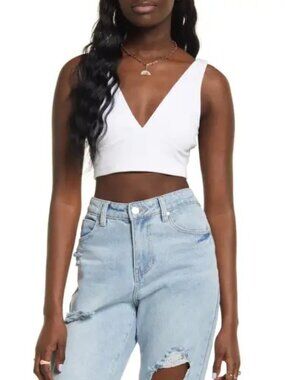 NWT BP/Nordstrom V Neck Crop Top White Size Small